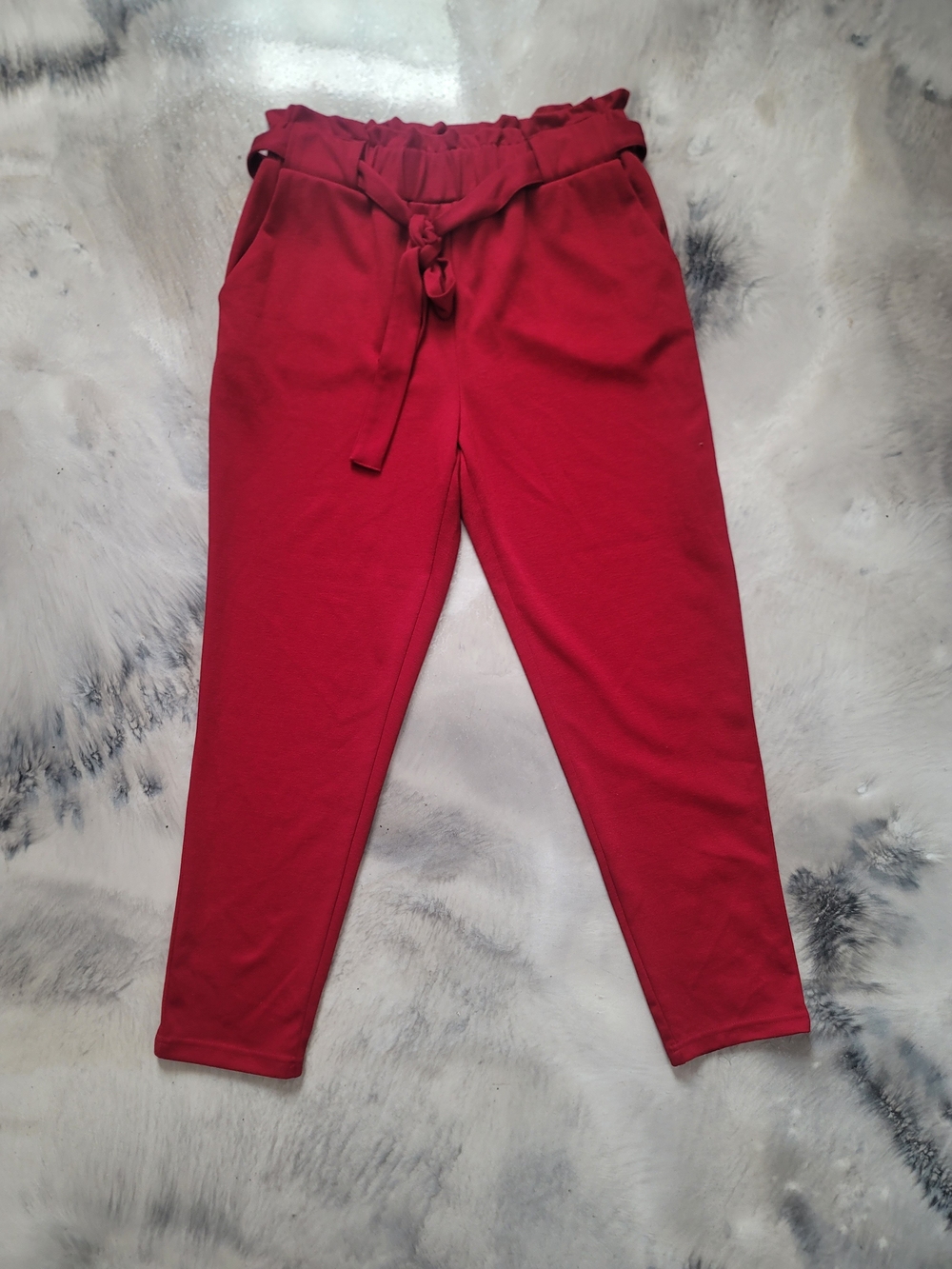 Revamped Red Paperbag Waist Jogger Pants